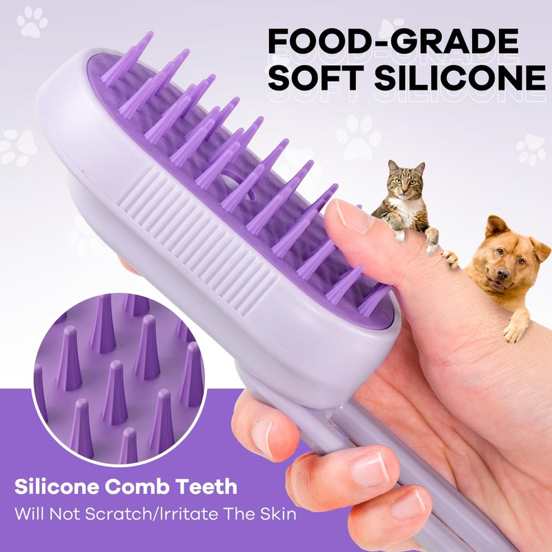 SILVLF Cat Steam Brush for Shedding, 4 in 1 Rechargeable Steam Brush for Cats and Dogs, Anti-Static, Massage, Cleaning, Shedding & Combing All In One! (purple) - Image 2